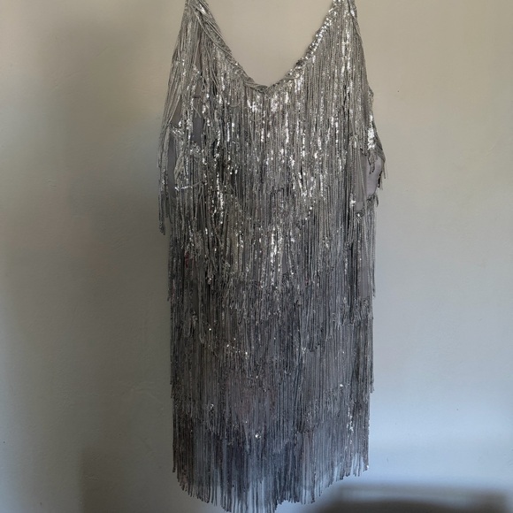 Fashion Nova Sequin Fringe Mini Dress - Silver NWT - 1X - Picture 2 of 8